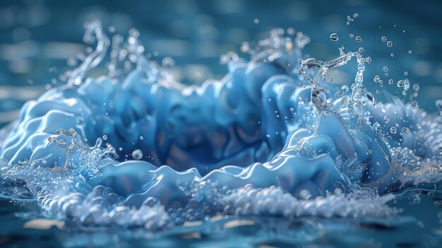 Ilustração 3D de salpicos de água em espiral azul