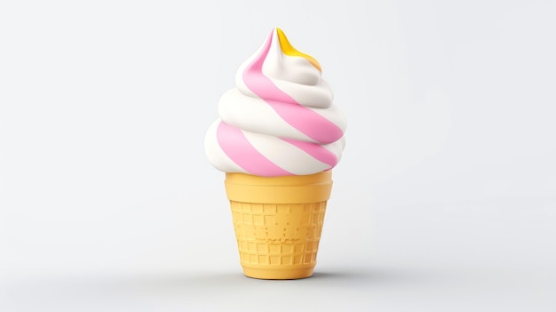 Ilustração 3D de sorvete fofo multicolorido em cone estilo wafer. comida doce, cupcake, ilustração de IA generativa