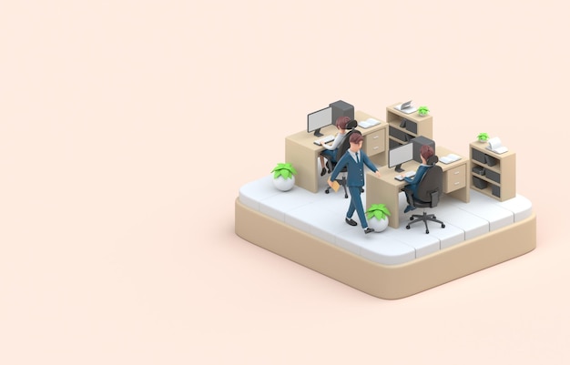 Ilustração 3d de trabalho de escritório em 3d