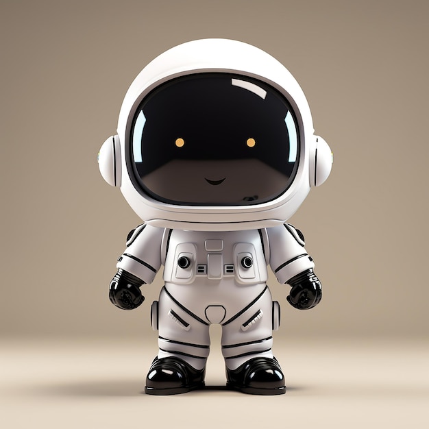 Ilustração 3D de um astronauta de desenho animado em um terno de astronauta branco sem rosto capacete preto