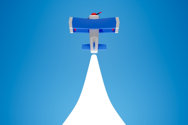 Ilustração 3D de um avião azul-vermelho em estilo cartoon