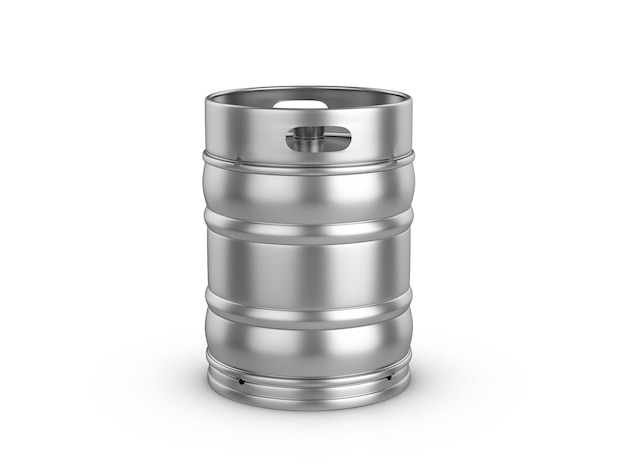 Foto ilustração 3d de um barril de cerveja em fundo branco
