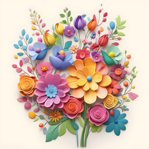 Ilustração 3D de um buquê de flores