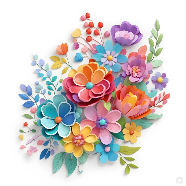 Ilustração 3D de um buquê de flores