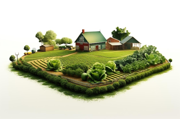 Ilustração 3D de um campo agrícola isolado em fundo branco conceito de agricultura