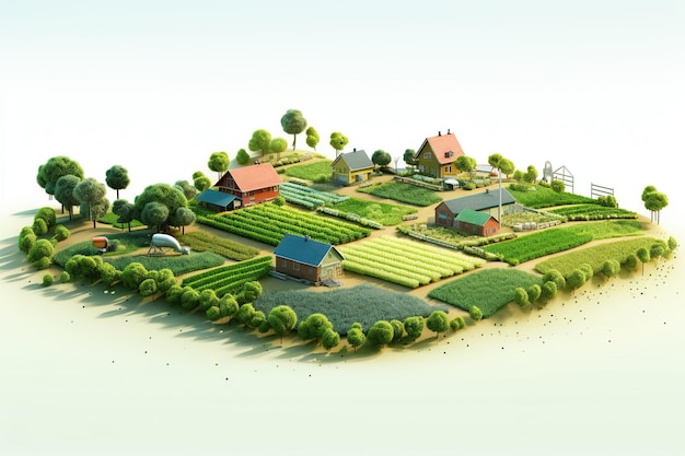 Ilustração 3D de um campo agrícola isolado em fundo branco conceito de agricultura