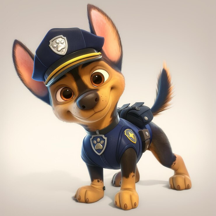 Foto ilustração 3d de um cão policial de desenho animado com um traje de policial
