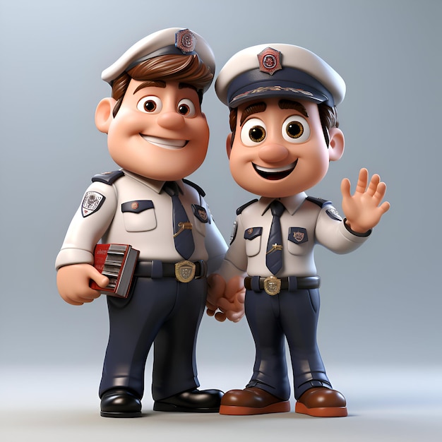 Foto ilustração 3d de um casal de policiais cumprimentando-se com um aperto de mão