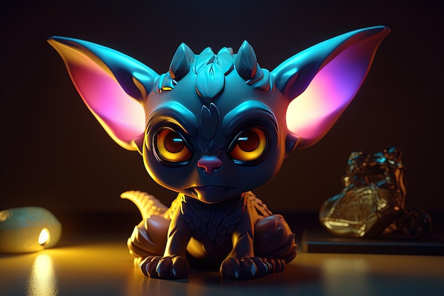 Ilustração 3D de um chupacabra com uma vela no fundo Personagem Nft