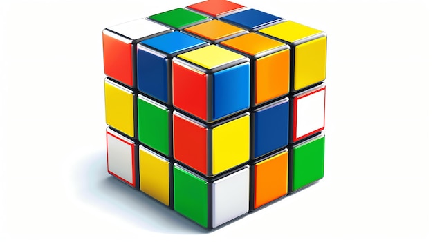 Foto ilustração 3d de um cubo de rubiks colorido isolado em um fundo branco o cubo é feito de 27 cubos menores, cada um com uma cor diferente