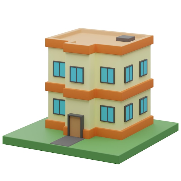 Ilustração 3D de um Edifício de Apartamentos Moderno