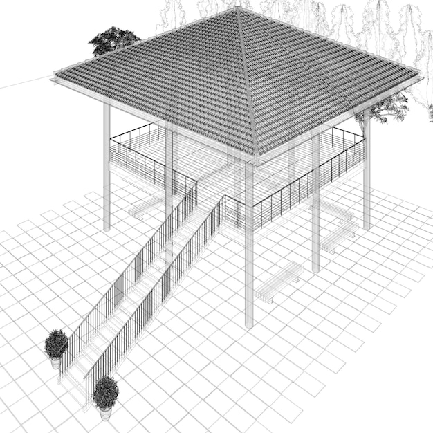 Ilustração 3d de um edifício industrial