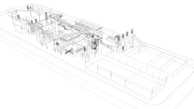 Ilustração 3D de um edifício industrial