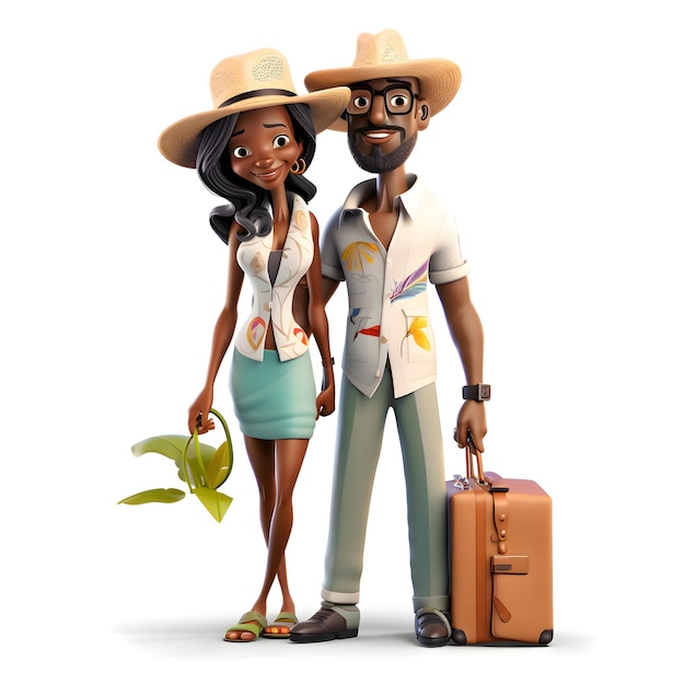 Ilustração 3D de um feliz casal afro-americano em fundo branco