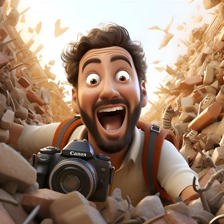Foto ilustração 3d de um fotógrafo engraçado com uma câmera na mão