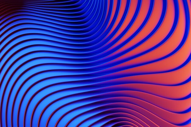 Ilustração 3D de um fundo gradiente abstrato rosa e azul clássico com impressão de linhas das ondas Textura gráfica moderna Padrão geométrico