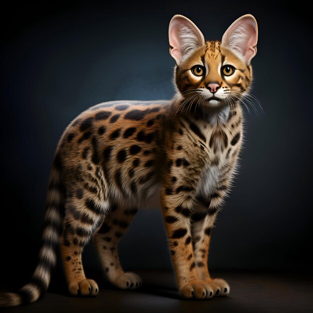 Foto ilustração 3d de um gato serval isolado em fundo preto