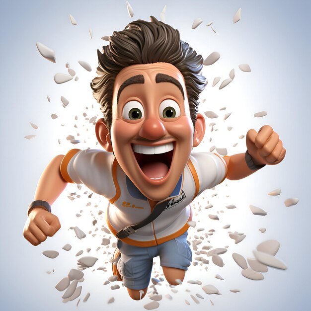 Foto ilustração 3d de um homem correndo com uma expressão feliz em seu rosto