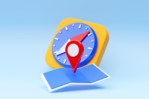 ilustração 3D de um ícone com um ponto de destino vermelho no marcador de navegação do mapa