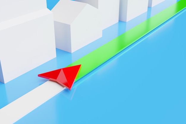 Foto ilustração 3d de um ícone com um ponto de destino vermelho no marcador de navegação do mapa