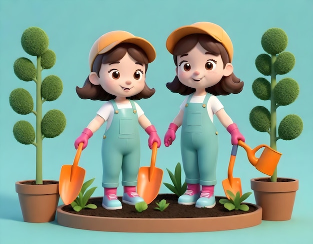 Ilustração 3D de um jardineiro de personagens