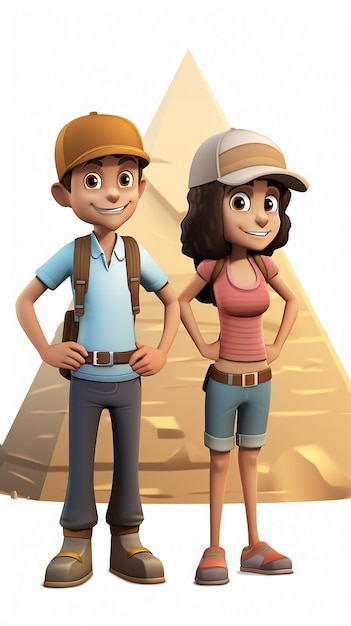 Ilustração 3D de um jovem casal em fundo branco