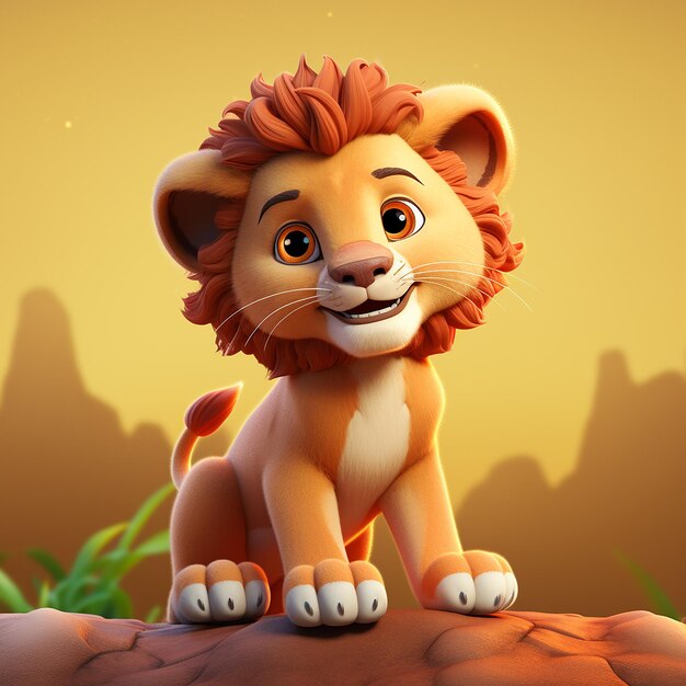 Foto ilustração 3d de um leão bebê bonito