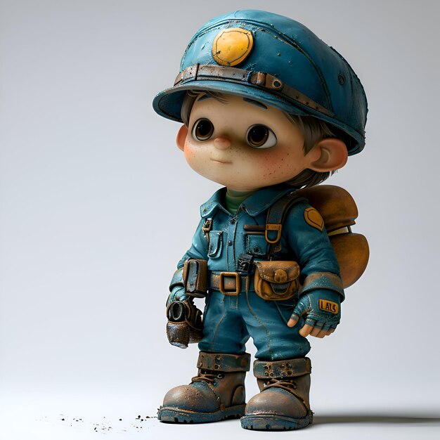 Foto ilustração 3d de um menino bonito em uniforme militar