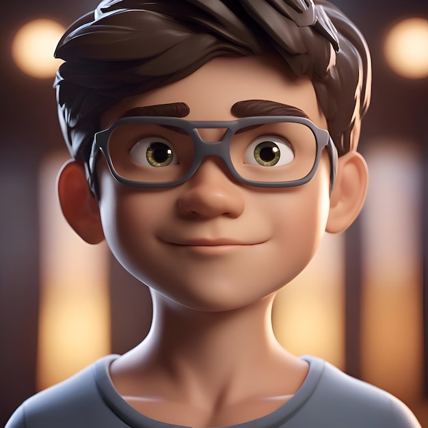 Foto ilustração 3d de um menino com óculos e um lenço