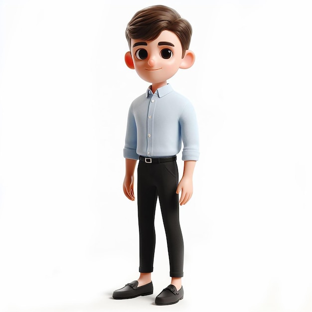 Ilustração 3D de um menino em roupa casual com fundo branco isolado