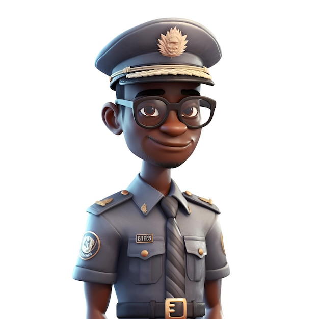 Ilustração 3D de um menino policial com traje de policial