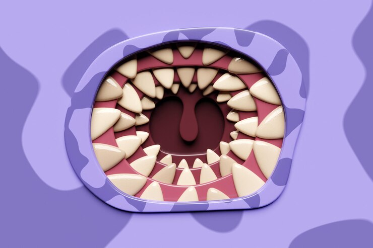 Foto ilustração 3d de um monstro bocas expressão facial engraçada boca aberta com língua e baba