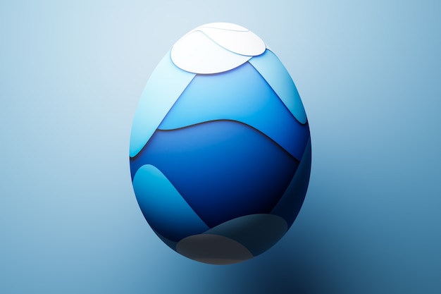 Ilustração 3D de um ovo de galinha pintado em cores azuis em forma de ondas. ovos de Páscoa