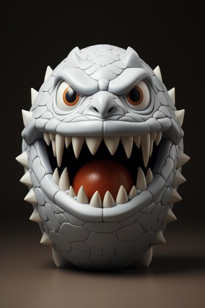 Ilustração 3D de um ovo sorridente com dentes grandes no fundo