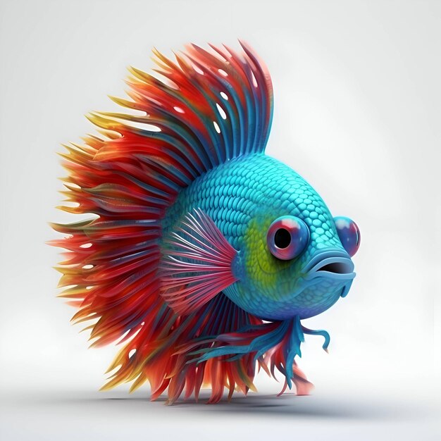 Ilustração 3D de um peixe-lutador siamês colorido