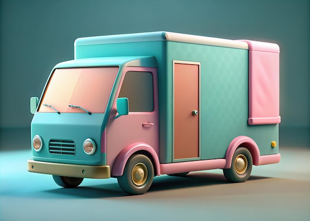 Ilustração 3D de um pequeno caminhão de entrega em fundo branco