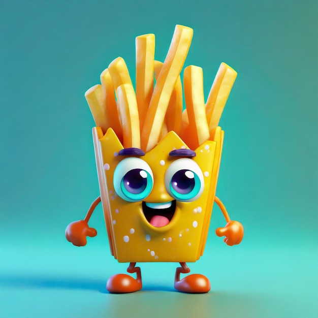 Foto ilustração 3d de um personagem bonito de batatas fritas