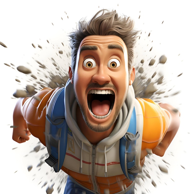Ilustração 3D de um personagem de desenho animado com uma expressão de raiva no rosto