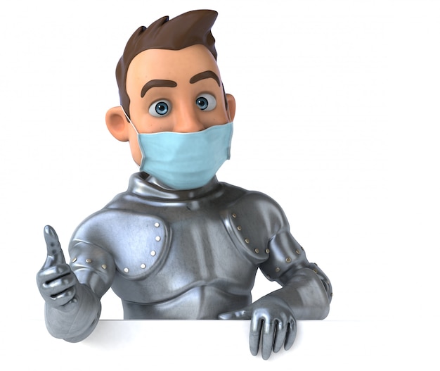 Ilustração 3D de um personagem de desenho animado com uma máscara para prevenção de coronavírus