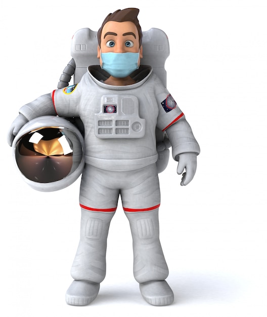 Ilustração 3D de um personagem de desenho animado com uma máscara para prevenção de coronavírus
