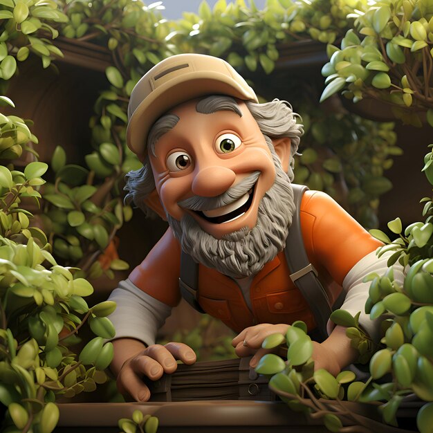 Foto ilustração 3d de um personagem de desenho animado de um fazendeiro com barba