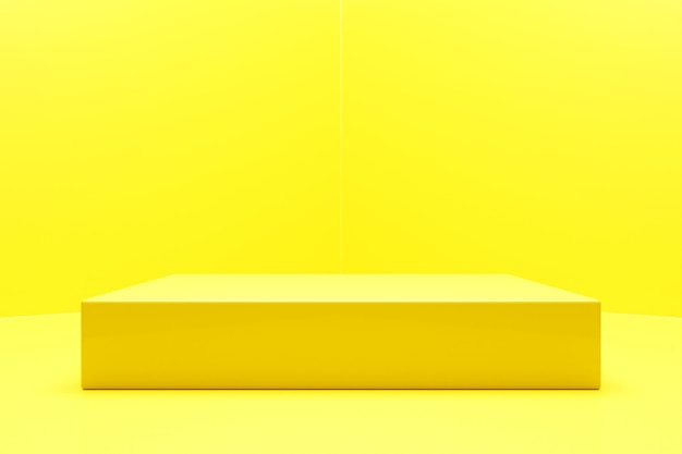 ilustração 3D de um pódio amarelo sobre fundo monocromático Pedestal vazio para cerimônia de premiação