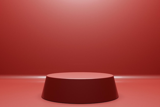 ilustração 3D de um pódio vermelho sobre fundo monocromático Pedestal vazio para cerimônia de premiação