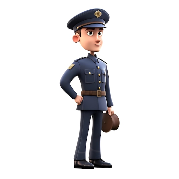 Ilustração 3D de um policial com uma bolsa na mão