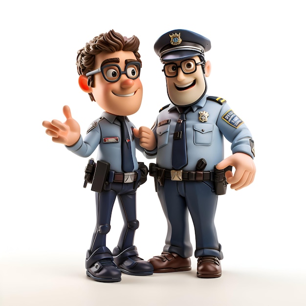 Foto ilustração 3d de um policial e um policial com um fundo branco