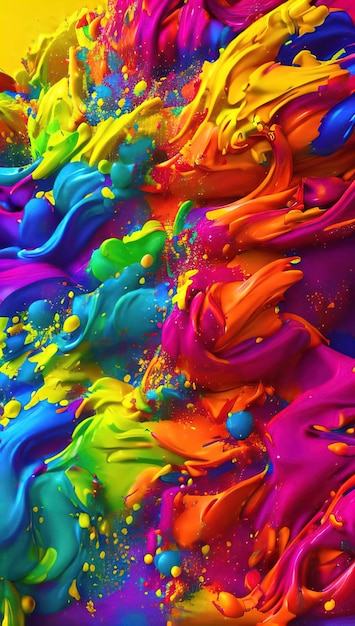 Foto ilustração 3d de um respingo de tinta colorida, explosão pigmentada de cor, acrílico, corante, abstrato