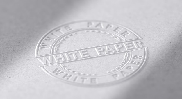 Foto ilustração 3d de um selo embutido com o livro branco do texto.