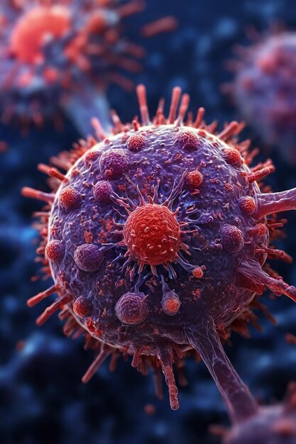 Foto ilustração 3d de um vírus em uma célula sanguínea imagem conceitual da luta contra o vírus