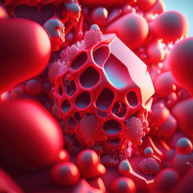 ilustração 3D de um vírus ou bactéria gerado por IA