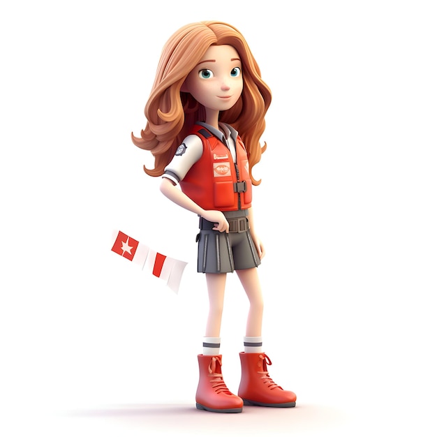 Ilustração 3D de uma adolescente com bandeira do Canadá
